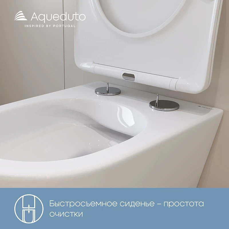 Комплект унитаза с инсталляцией Aqueduto Ovo AQDS025 с сиденьем Микролифт и Белой глянцевой клавишей смыва фаянс подвесной