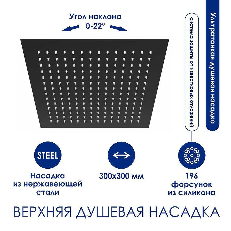 Душевая система WasserKRAFT Abens A114.162.130.CB Thermo с термостатом Черная матовая Хром латунь на стену