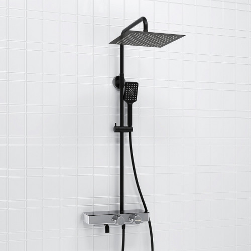 Душевая система WasserKRAFT Abens A114.162.130.CB Thermo с термостатом Черная матовая Хром латунь на стену