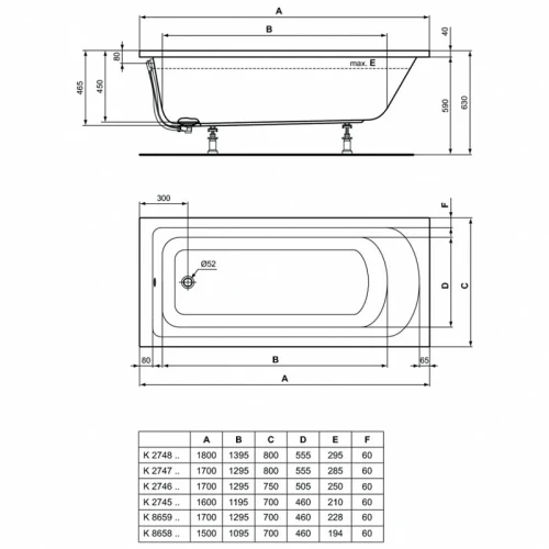 Акриловая ванна Ideal Standard Hotline 170х70 K865901 цвет Euro White / Евробелый