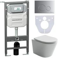 Комплект унитаза с инсталляцией Ceramicanova Balearica CN6000_1001M_1000 с сиденьем Микролифт и клавишей смыва Хром матовый фарфор подвесной