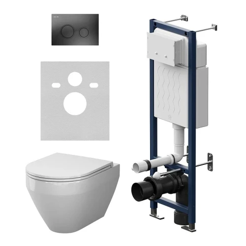 Унитаз с инсталляцией AM.PM Spirit V2.0 Aquaspin IS110138.701900 цвет Белый с сиденьем Микролифт и клавишей смыва цвет Черный матовый