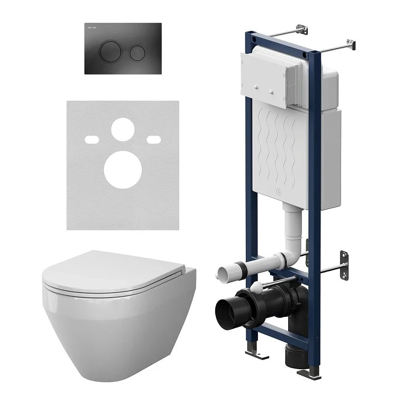 Унитаз с инсталляцией AM.PM Spirit V2.0 Aquaspin IS110138.701900 цвет Белый с сиденьем Микролифт и клавишей смыва цвет Черный матовый