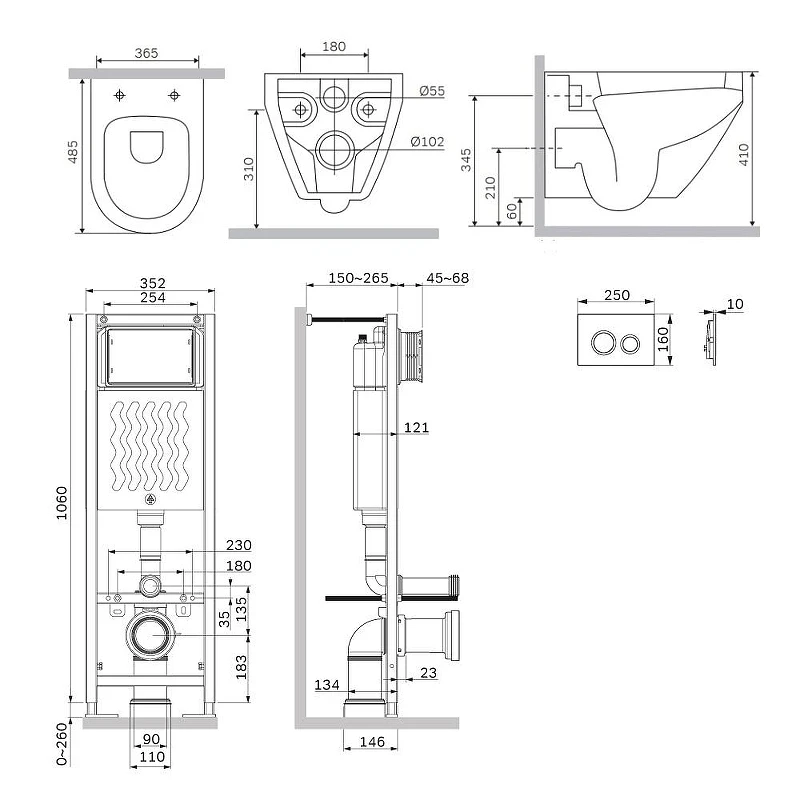 Унитаз с инсталляцией AM.PM Spirit V2.0 Aquaspin IS110138.701900 цвет Белый с сиденьем Микролифт и клавишей смыва цвет Черный матовый