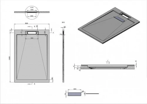 Душевой поддон из искусственного камня Esbano Luxe ESP-LM128D 120х80 ESPLM128DR цвет Мрамор бежевый