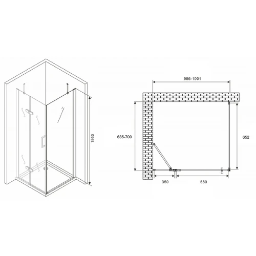 Душевой уголок Abber Zart 100x70 AG08100-S71 профиль Хром стекло прозрачное