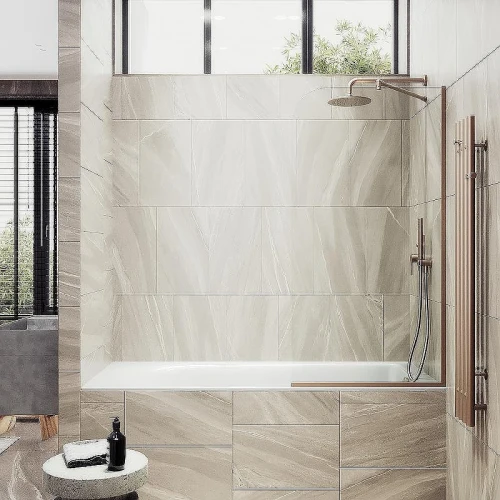 Шторка на ванну Maybah Glass MGV-154-2у 740x1400 в узком профиле Бронза стекло прозрачное