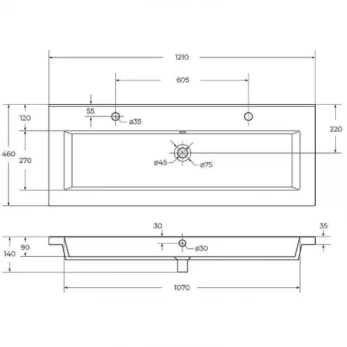 Раковина Cezares 120 CZR-8070-120-1-2 Белая