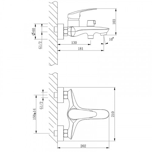Смеситель для ванны Lemark Linara LM0414C Хром латунь на стену