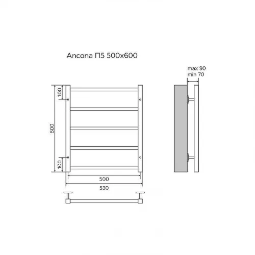 Водяной полотенцесушитель Azario Ancona 500х600 AZ83878G нижнее/диагональное подключение, G 1/2 цвет Графит