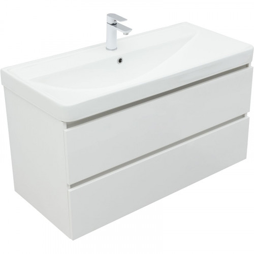 Тумба под раковину Aquanet Вега 100 316655 подвесная Белый глянец МДФ / ЛДСП