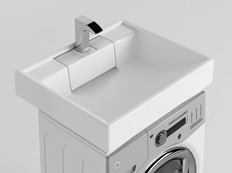 Раковина Aquaton Рейн 60 1A72103KRW010 на стиральную машину Белая искусственный камень (литьевой мрамор) накладная, на стиральную машину