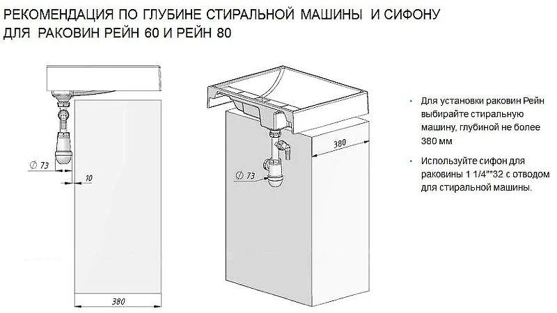 Раковина Aquaton Рейн 60 1A72103KRW010 на стиральную машину Белая искусственный камень (литьевой мрамор) накладная, на стиральную машину