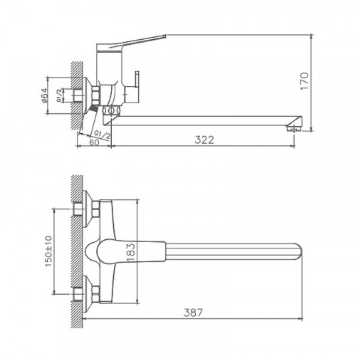 Смеситель для ванны Haiba HB22572 универсальный Хром на стену