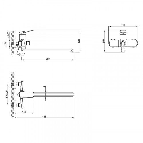 Смеситель для ванны AWP Angara S2751C универсальный цвет Хром