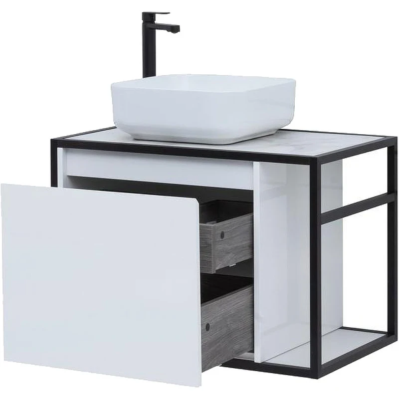 Тумба под раковину Aquanet Nova Lite Loft 75L 261650 подвесная Белый глянец МДФ / ЛДСП