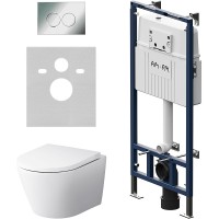 Комплект унитаза с инсталляцией AM.PM Sense FlashClean IS100151.741701 с сиденьем Микролифт и клавишей смыва Хром глянцевый фарфор подвесной