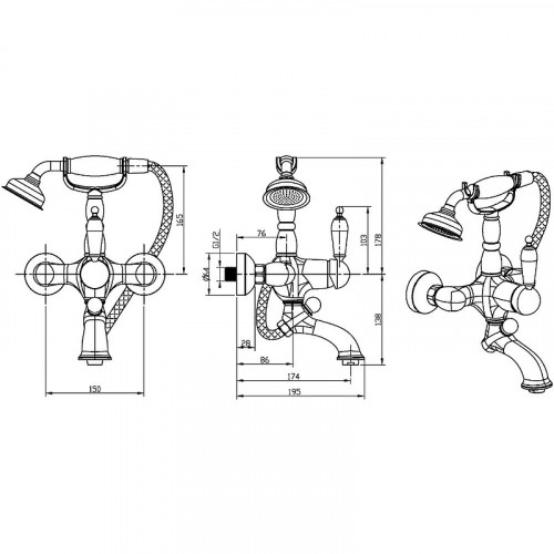 Смеситель для ванны Boheme Crystal 283-CRST Золото латунь на стену