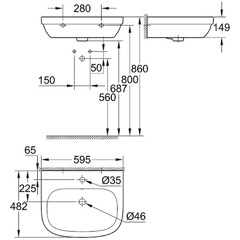 Раковина Grohe Euro Ceramic 60 39335000 Альпин-белый фаянс подвесная
