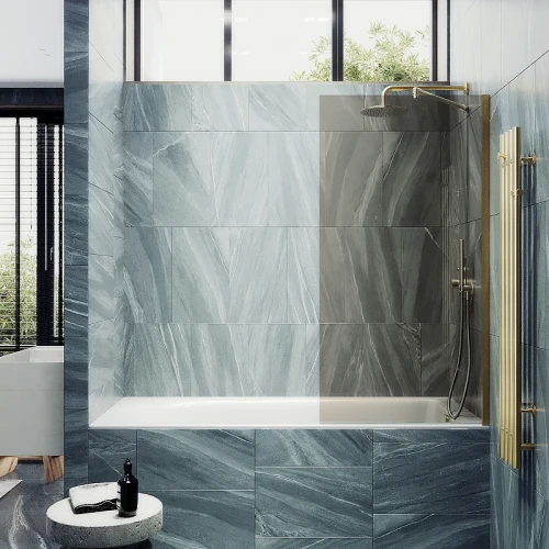 Шторка на ванну Maybah Glass MGV-69-3ш 700x1400 в широком профиле Золото стекло бронзовое