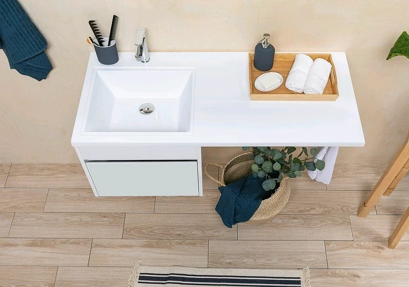 Тумба с раковиной Aquanet Токио 110 L 239208 подвесная Белая МДФ / ЛДСП