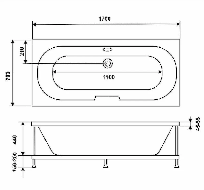 Акриловая ванна WellWant Arcadia 170x70 WWVS1211W без гидромассажа