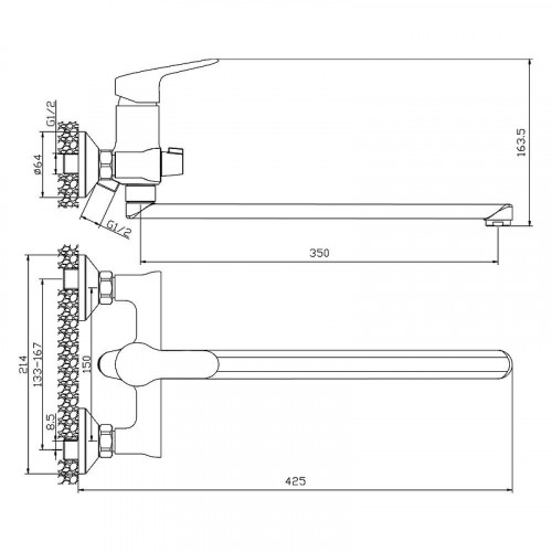 Смеситель для ванны WesnaArt Tis TIS21-320 универсальный Хром