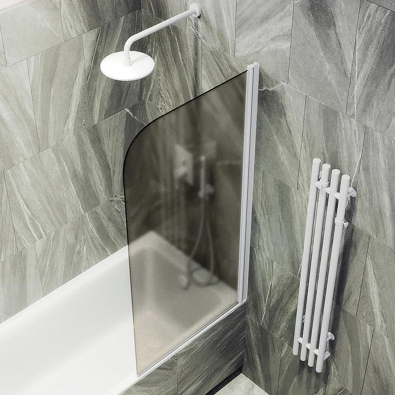 Шторка на ванну Maybah Glass MGV-625-1 800x1400 поворотная на монопетле Белый стекло бронзовое матовое