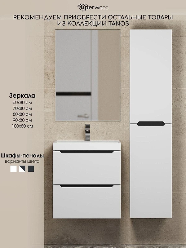 Тумба под раковину Uperwood Tanos 70 2930205141 подвесная цвет Белый матовый Графит матовый