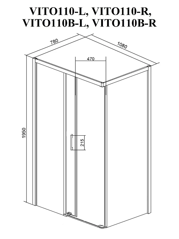 Душевой уголок Ceruttispa Vito 110x80 L 12023 профиль цвет Хром стекло прозрачное