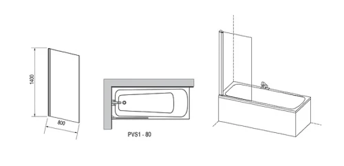 Шторка на ванну Ravak Pivot PVS1-80 79840100Z1 профиль Белый стекло Transparent