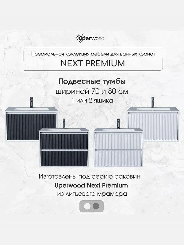 Тумба под раковину Uperwood Next Premium 70 3930205151 подвесная цвет Белый матовый Графит матовый