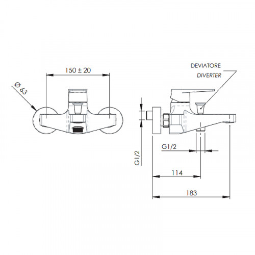 Смеситель для ванны Remer Dream D05 Хром латунь на стену