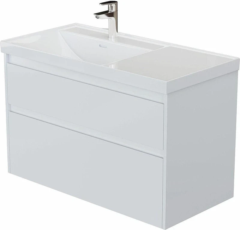 Тумба под раковину Aquanet Nova Lite 2.0 100 L 346313 подвесная цвет Белый глянец