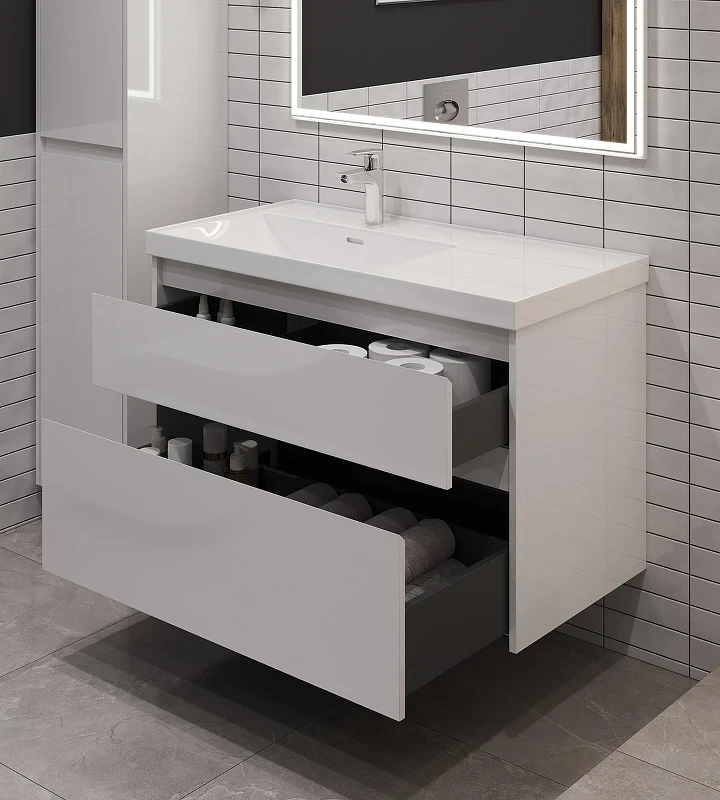 Тумба под раковину Aquanet Nova Lite 2.0 100 L 346313 подвесная цвет Белый глянец