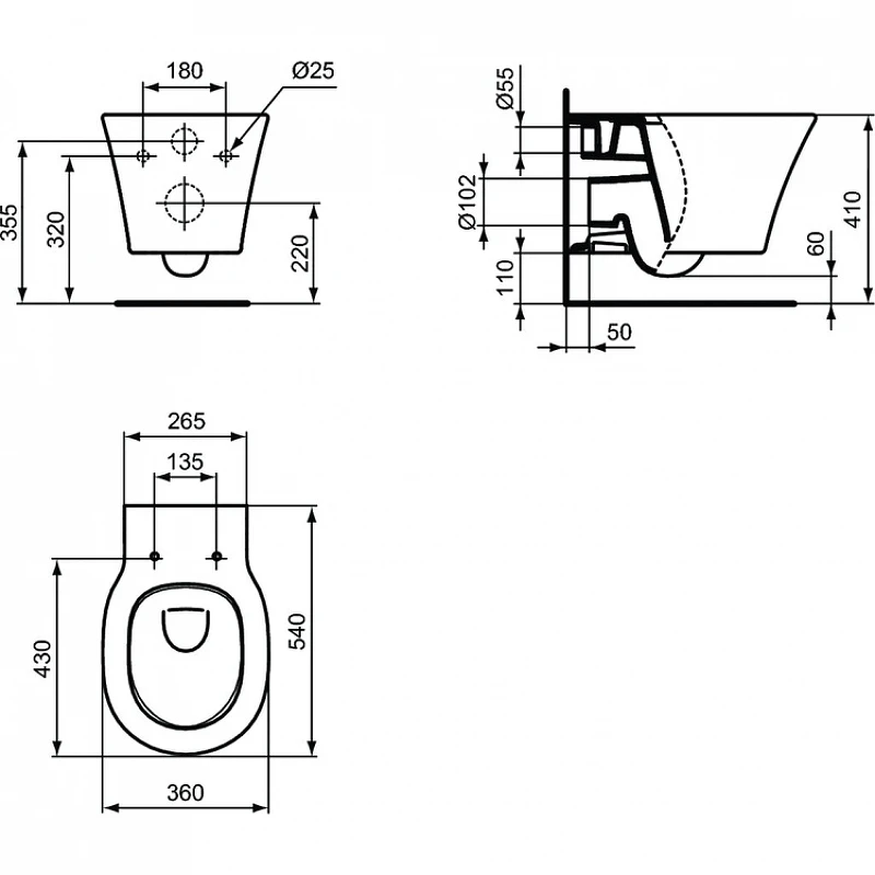 Унитаз Ideal Standard Connect Air E005401 подвесной без сиденья фарфор подвесной