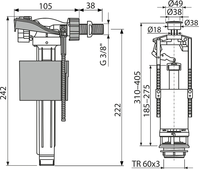 Сливная арматура Alcaplast SA2000K 3/8" CHROM с боковой подводкой G 1/2 цвет Хром