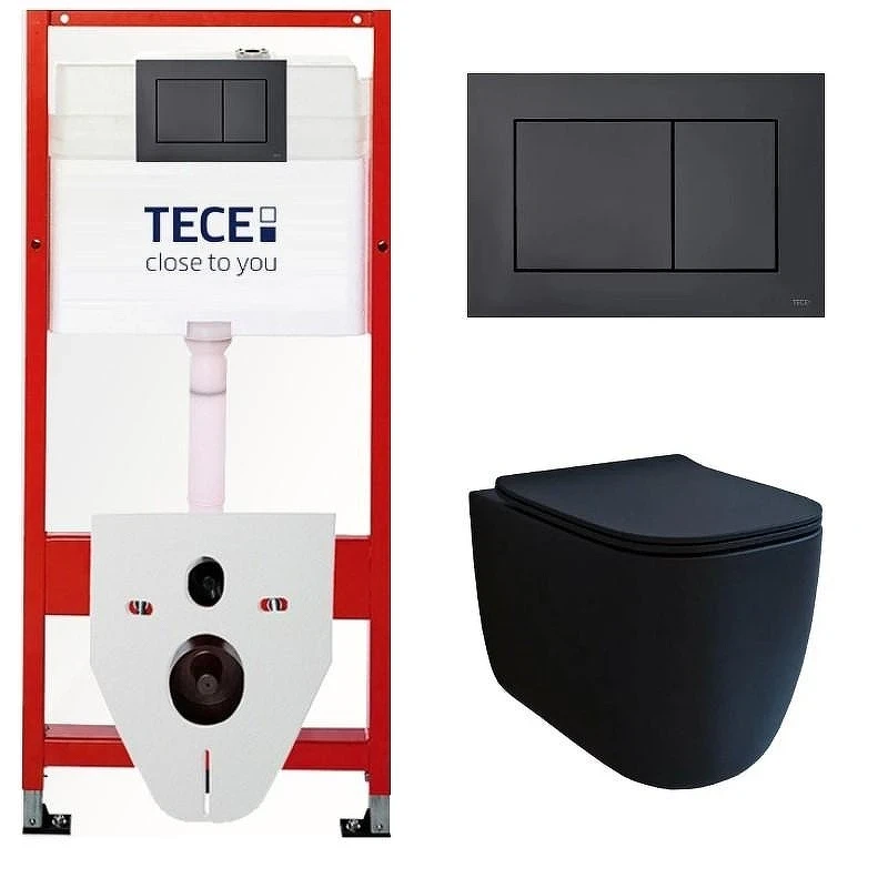 Комплект унитаза биде с инсталляцией Tece Base TC413N2VP1 с сиденьем Микролифт и клавишей смыва цвет Белый