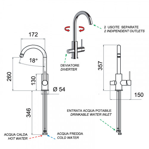 Смеситель для кухни Remer Minimal N792DW Хром латунь