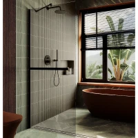 Душевая перегородка Maybah Glass MGD-733-6ш 890x1950 в широком профиле Черный стекло бронзовое