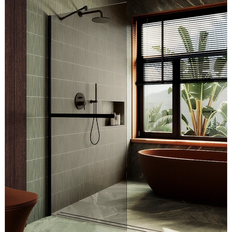 Душевая перегородка Maybah Glass MGD-733-6ш 890x1950 в широком профиле Черный стекло бронзовое