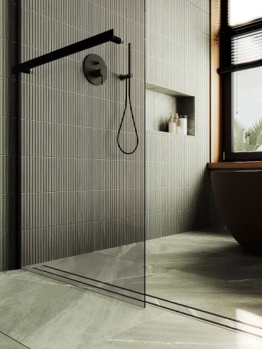 Душевая перегородка Maybah Glass MGD-733-6ш 890x1950 в широком профиле Черный стекло бронзовое