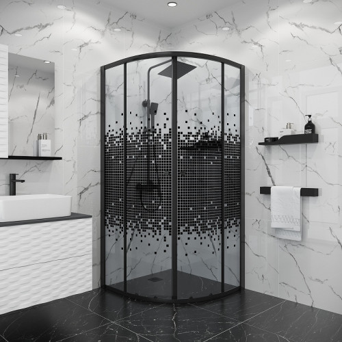 Душевой уголок Niagara Eco 80х80 NG-1003-14BLACK профиль цвет Черный матовый стекло прозрачное с рисунком
