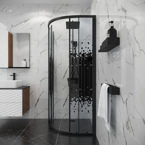 Душевой уголок Niagara Eco 80х80 NG-1003-14BLACK профиль цвет Черный матовый стекло прозрачное с рисунком