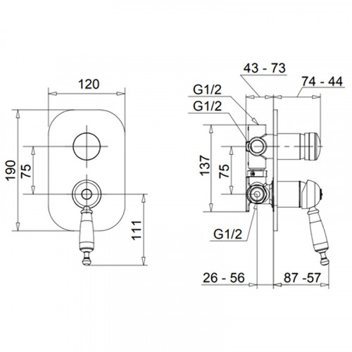 Смеситель для душа Migliore Oxford 19099 Бронза латунь встраиваемый
