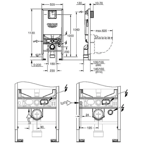 Инсталляция для унитаза Grohe Rapid SLX 39596000 без клавиши смыва