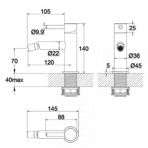 Смеситель для биде Whitecross Y black Y1220BL Черный матовый латунь