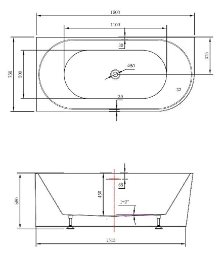 Акриловая ванна Vincea 160х75 VBT-402-1600R цвет Белый