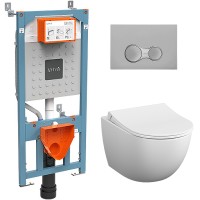 Комплект унитаза с инсталляцией Vitra Sento Rim-Ex 9830B003-7207 с сиденьем Микролифт и клавишей смыва Хром матовый фарфор подвесной