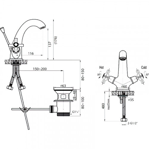 Смеситель для раковины Cezares Lord-LS1-03/24 Золото 24 карат латунь